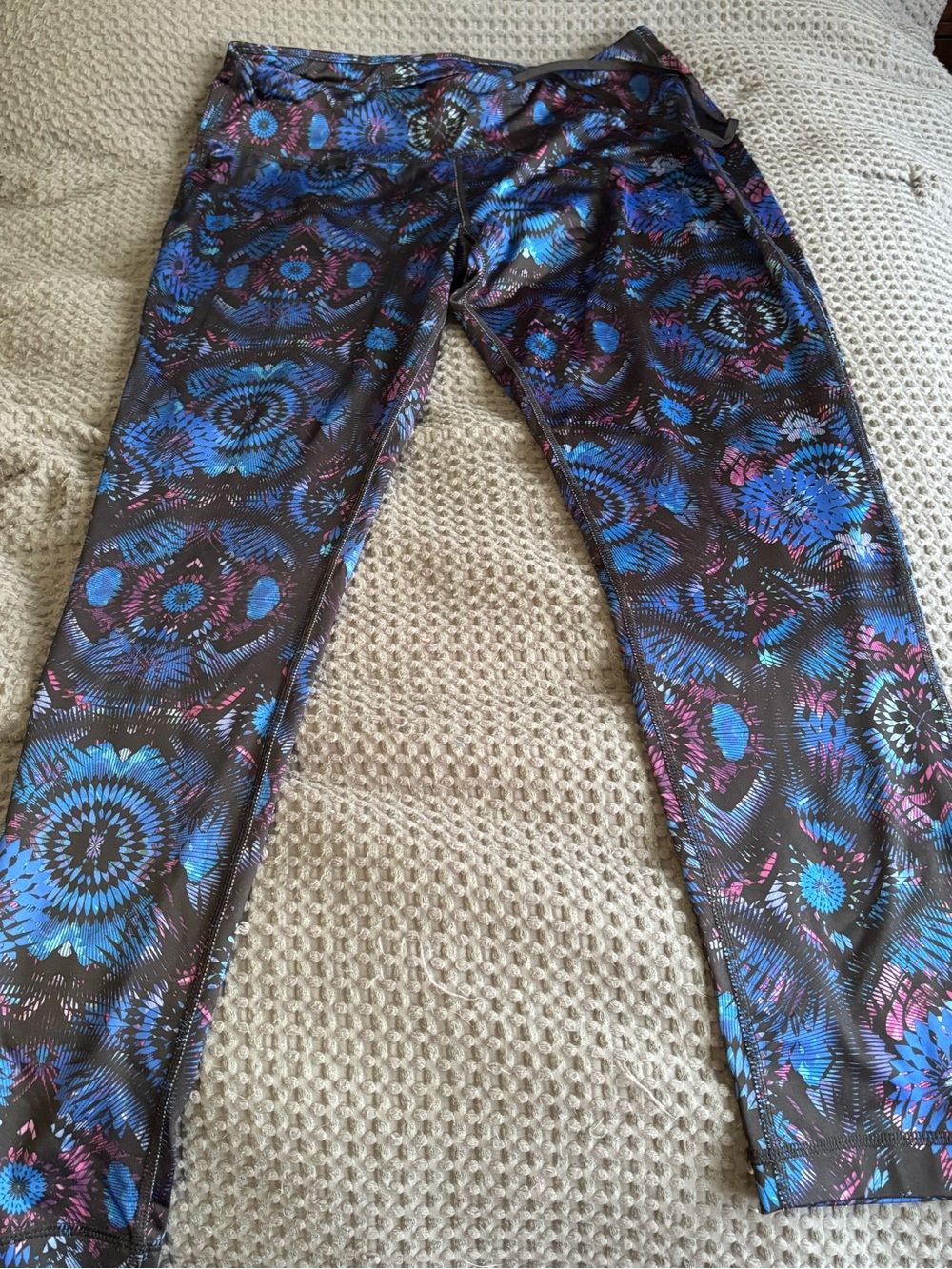 Danskin Black Leggings with Blue and Purple Floral Print